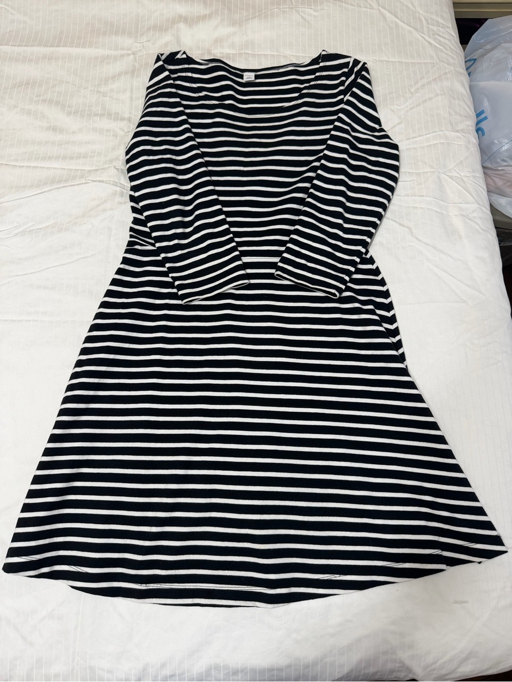 Old Navy Black and White Striped Long Sleeve A-Line Dress